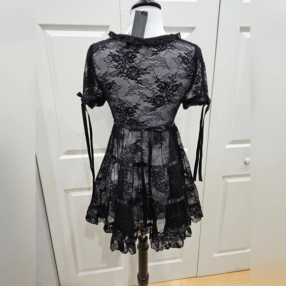 Dolls Kill Sexy Goth Lace House On The Hill Little Black Babydoll Mini Dress S - Picture 6 of 14